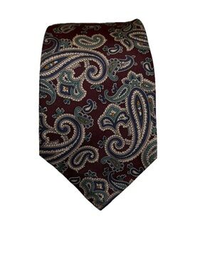 Vintage Harve Benard Pure Silk Tie Burgundy Blue Paisley Academic Boho Necktie